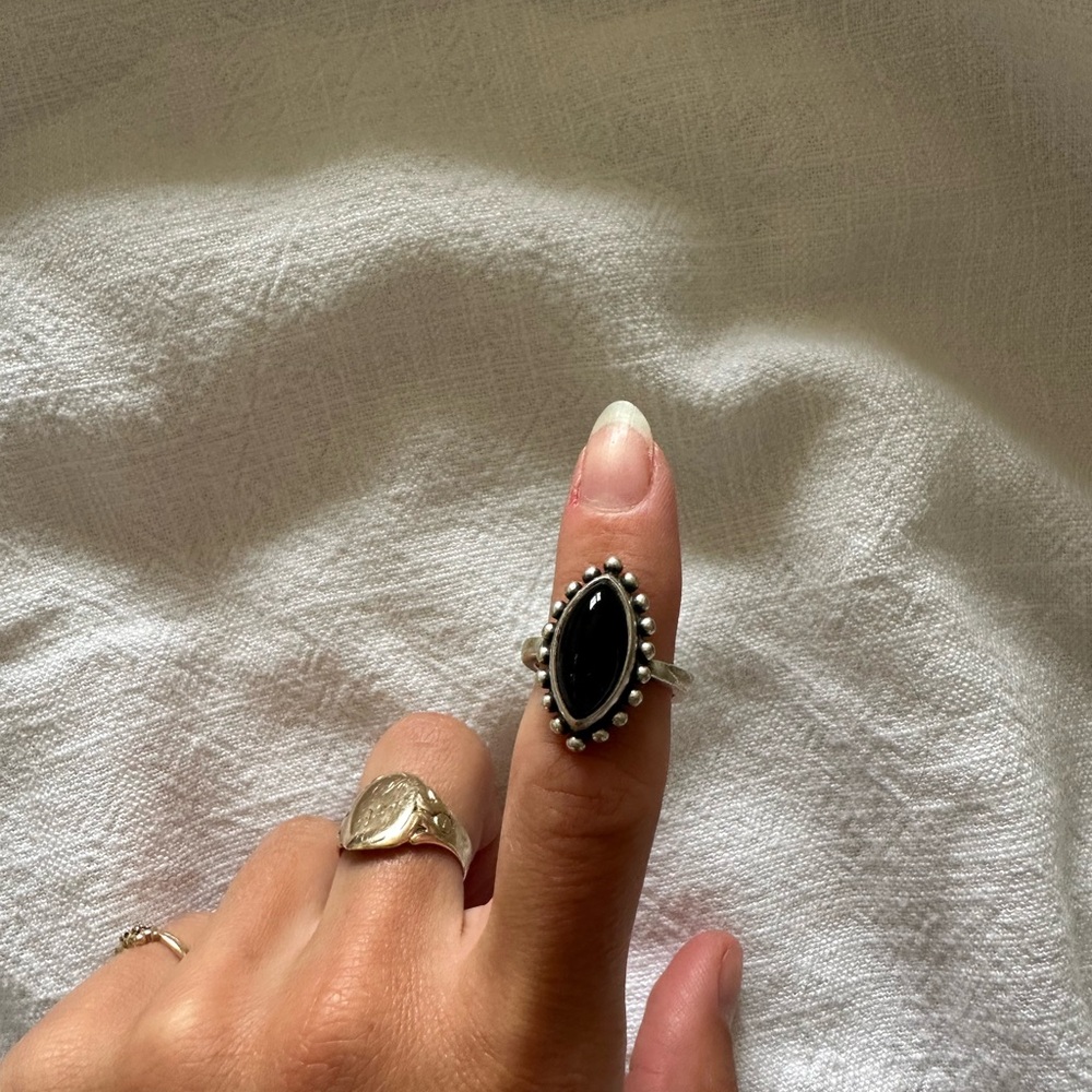 James Avery Beaded Marquise Onyx Ring- Sterling Silver. Size 6.5